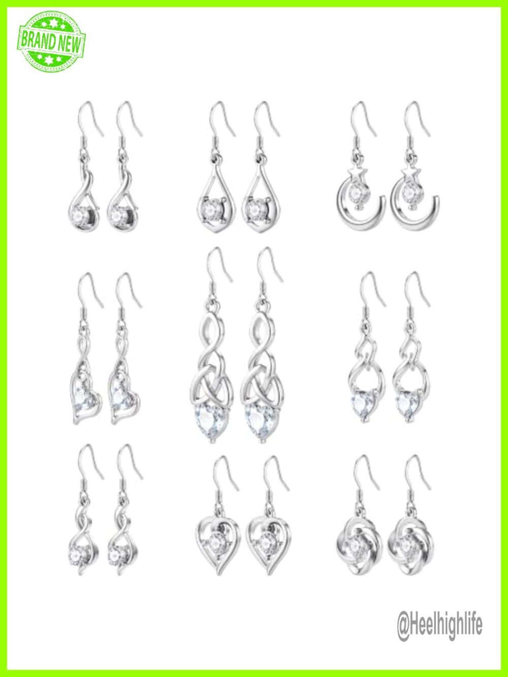 Leverback Dangle Earrings Set Silver 14K Gold Plated Hypoallergenic Cubic